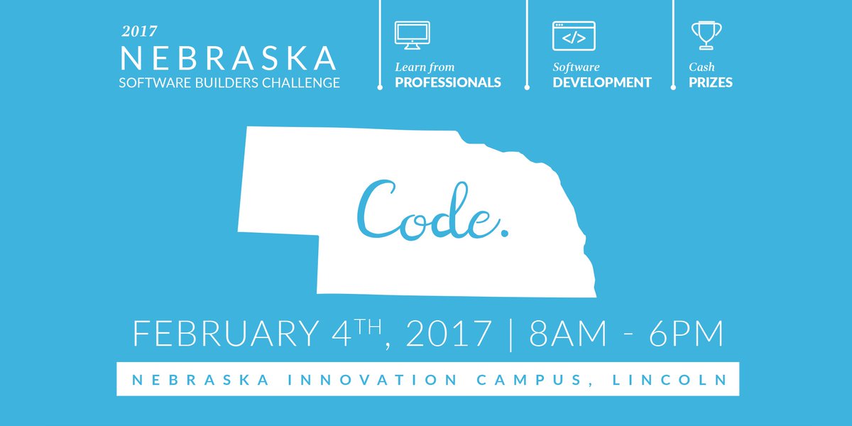 AgilxSoftware's tweet photo. Students and professional developers: sign up now for the 2017 Nebraska Software Builders Challenge on Feb 4th.
https://t.co/Dm9Ya2Y40d https://t.co/3jSHpqynwQ