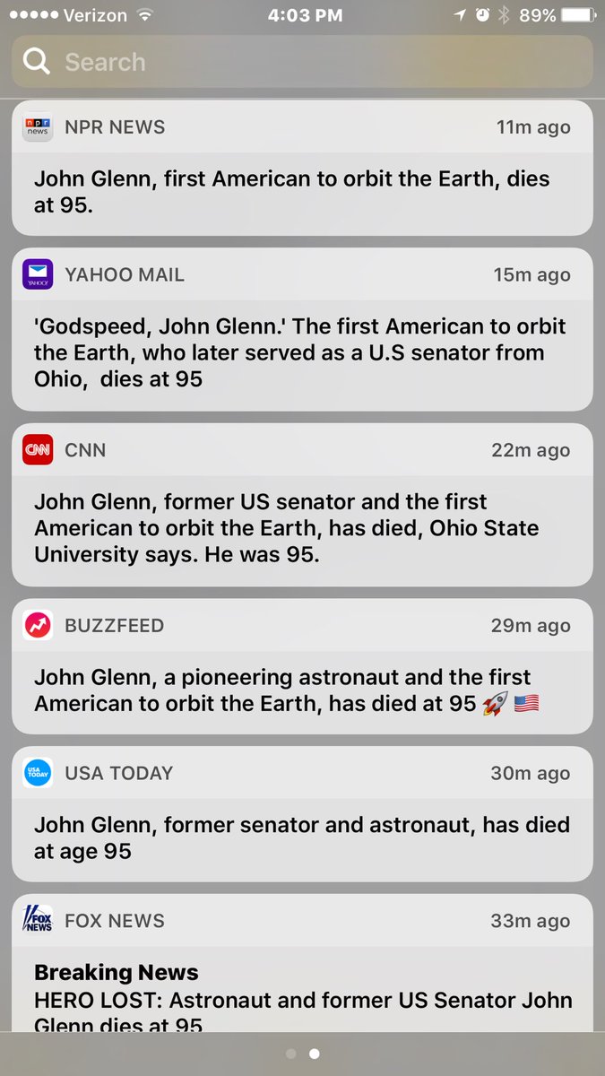 Realpmj's tweet photo. According to my cellphone John Glenn died 17 times today https://t.co/BEaT00KVko