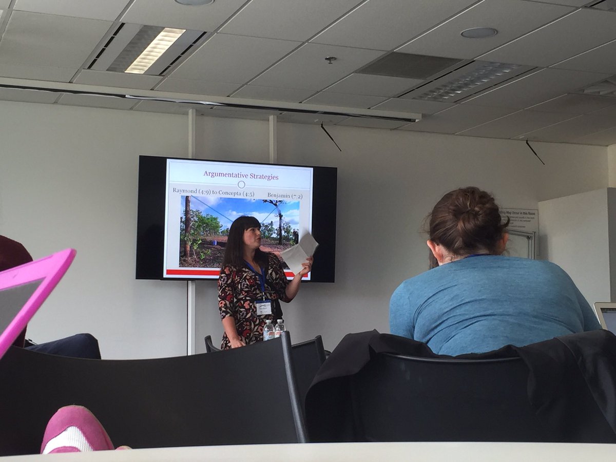 AliceRGaby's tweet photo. Adjacency pairs are too limiting in analysing children's disputes, says Lucy Davidson #ALS2016 https://t.co/q9lNfMxqS6