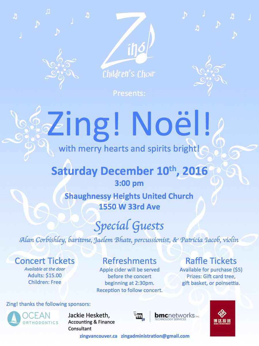 Zing! presents: Zing! Noel! with merry hearts and spirits bright ....happening this Saturday Dec10th. Over 100 tickets sold!