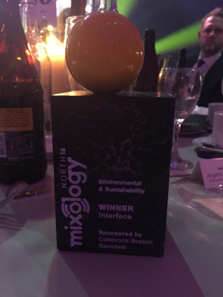 Hooray!!!! Environment &amp; Sustainability Award at #MixologyNorth16 <a href="/InterfaceInc/">Interface</a>