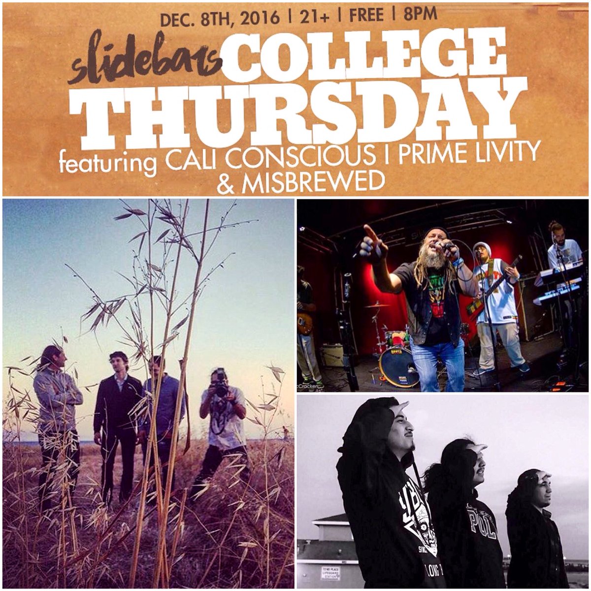 theslidebar's tweet photo. Half off your bill tonight with youR college ID + lives tunes from @Cali_Conscious #primelivity #misbrewed https://t.co/bFbaW9GiUJ