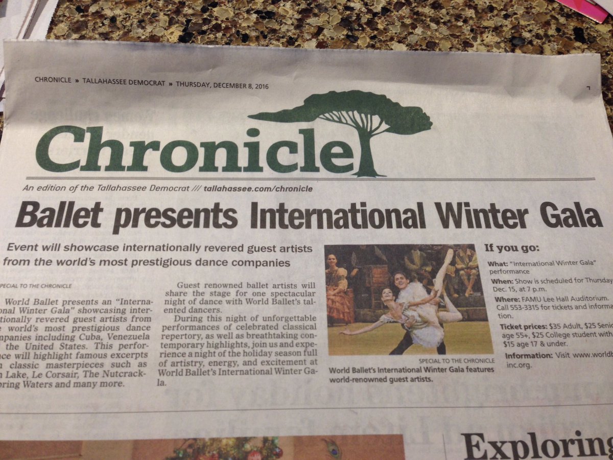 Don't miss World Ballet's International Gala Dec. 15th tickets 2 for for $30 Groupon or call 850-553-3315 Ckeck today's paper for details