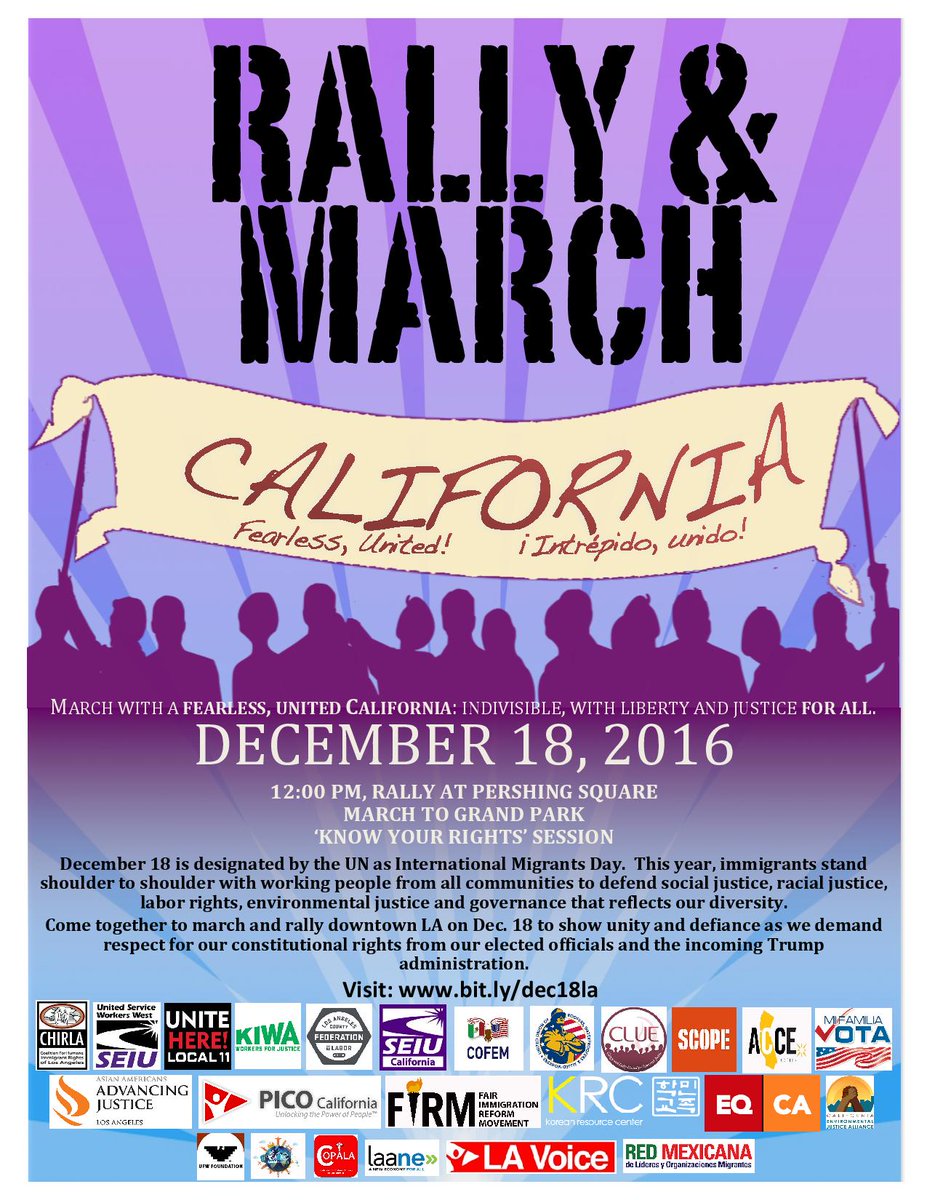 Carecen_LA's tweet photo. Mark your calendars to #defendcalifornia rally and march happening on Sunday, Dec 18th @ 12pm in Pershing Square! https://t.co/ikCbRkpqgh