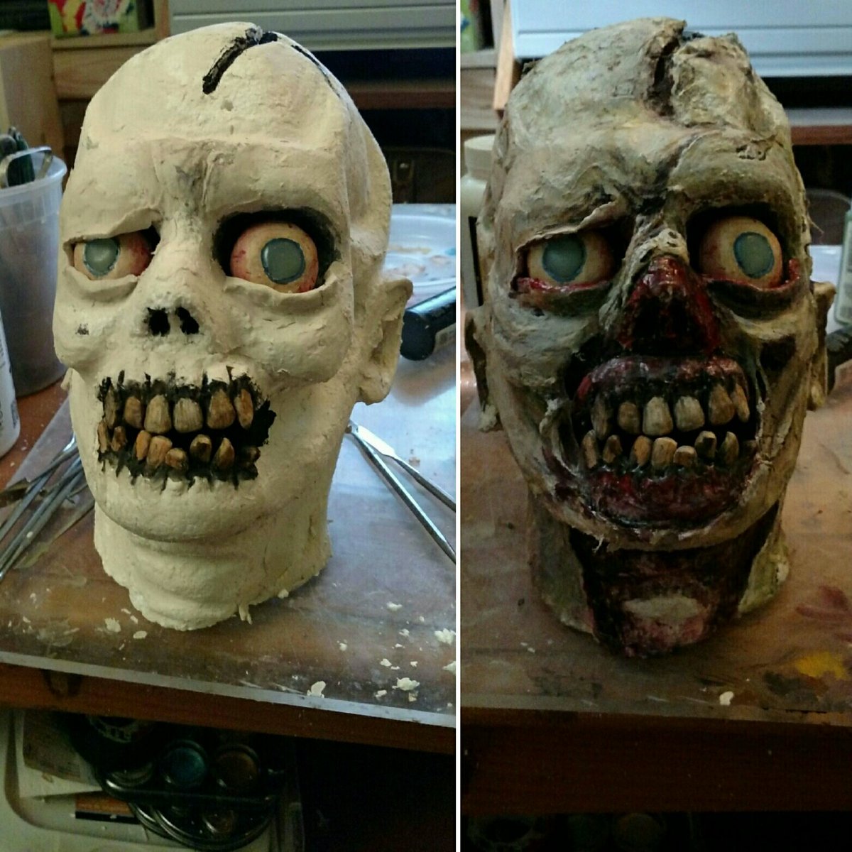 zombiecellarart's tweet image. Split:  beginning of the sculpt and finished sculpt with rotting flesh and paint #zombiecellarartworks #zombies #TWD #zombie  #etsy #horror