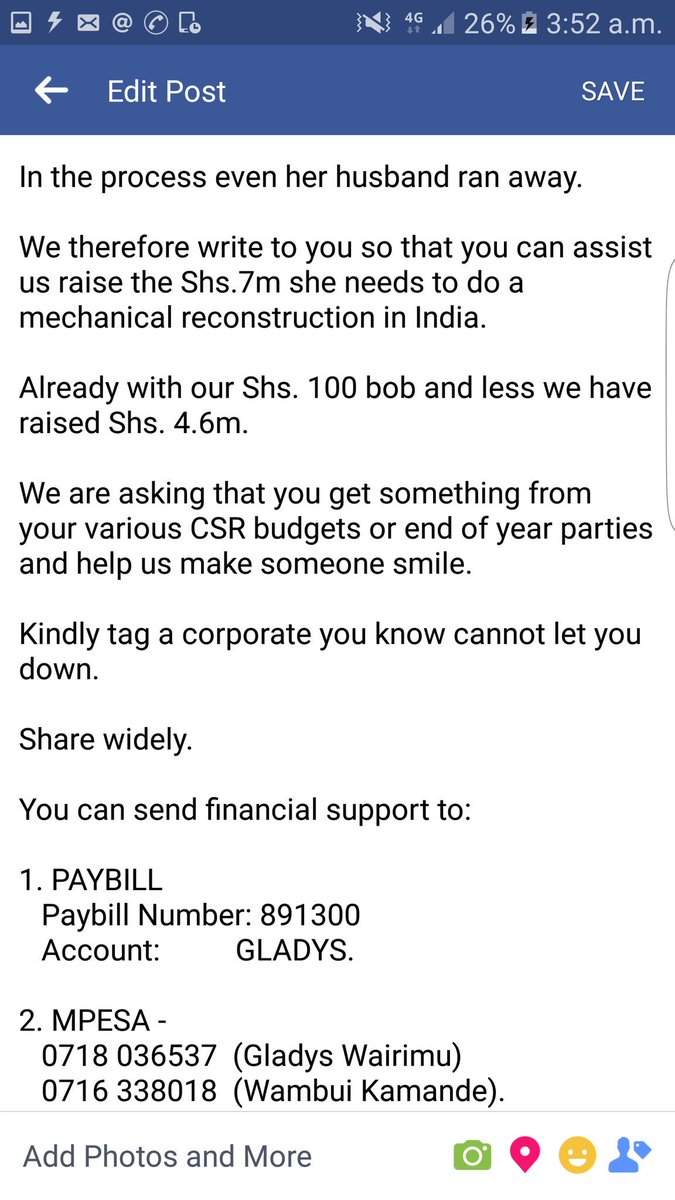 OleItumbi's tweet photo. Dear @LiquidTelecomKe 
assist us get Shs.7M for Gladys. Miscarriage -6 times.Lungs collapsed.PayBill 891300, Account Gladys  #IamWithGladys https://t.co/l6Lt9EUjzR