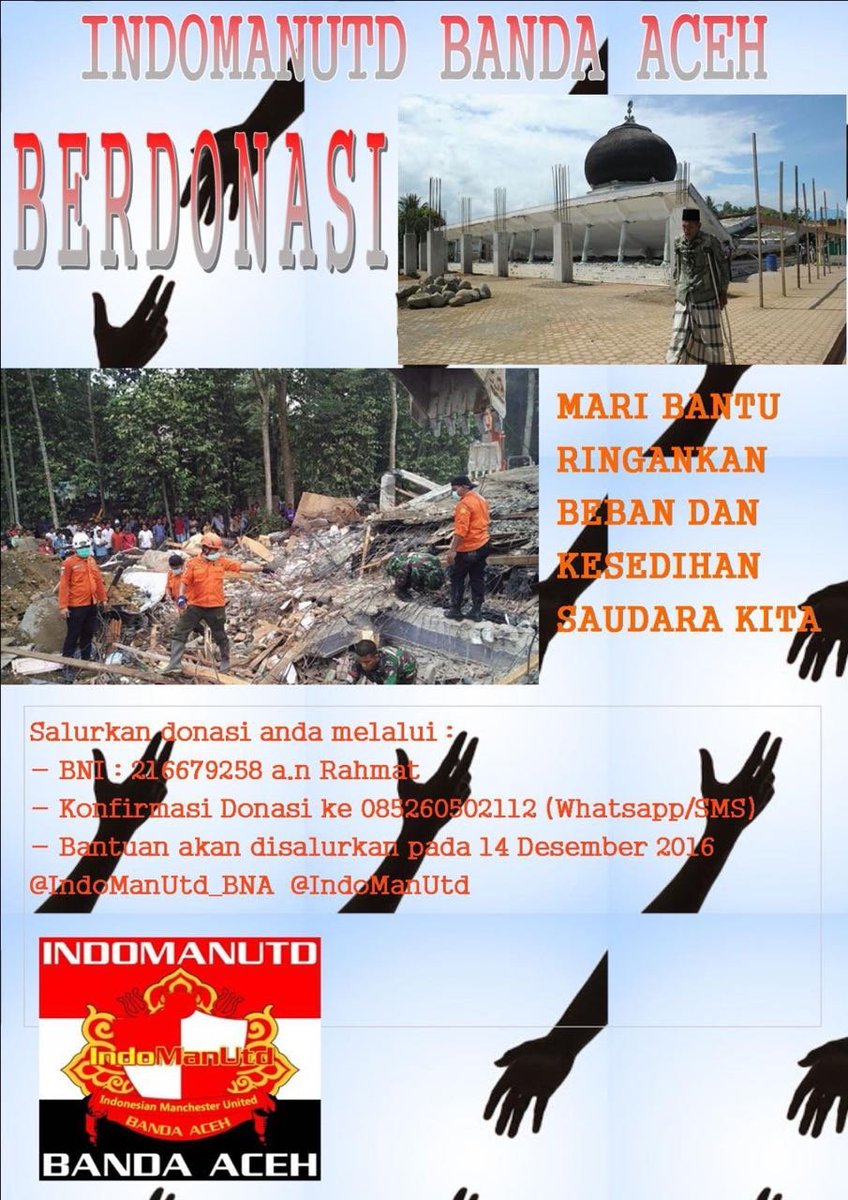 Kalian bisa donasikan melalui regional kitaa di sana.. <a href="/IndoManUtd_BNA/">IMU Banda Aceh</a> 
Cara donasi ada di Pic..