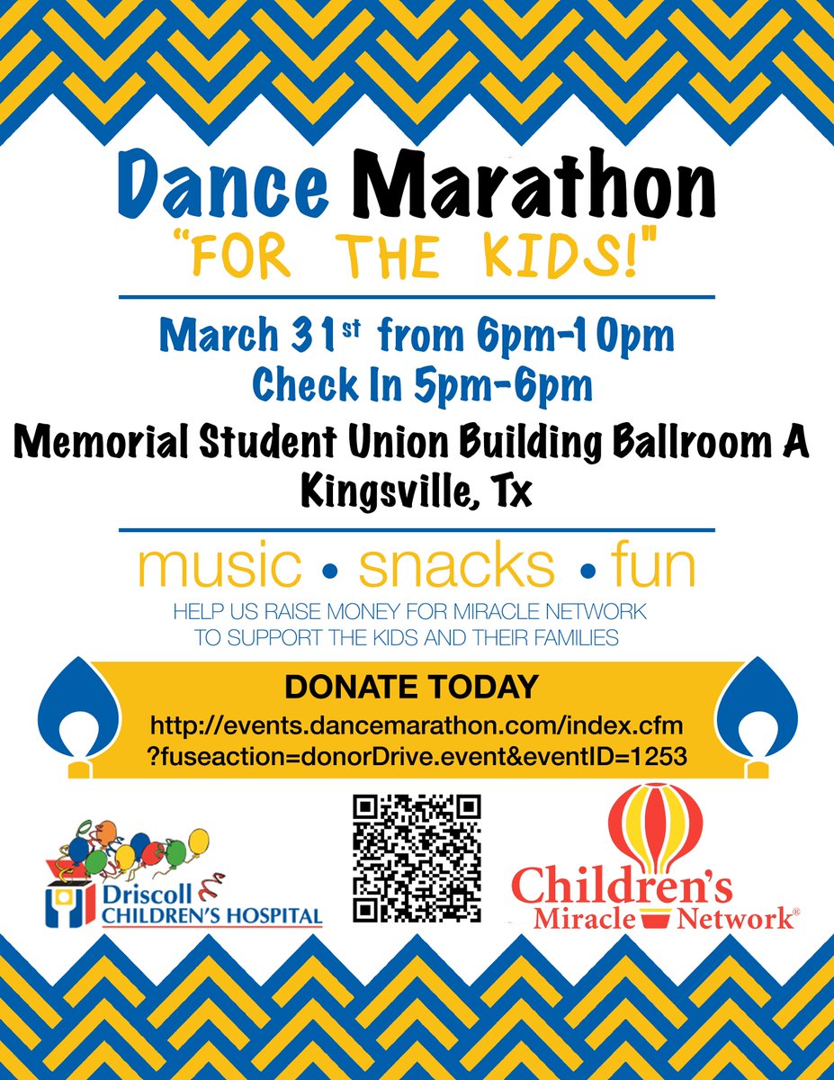 TAMUKDM's tweet photo. Dance Marathon at TAMUK to raise money to support the Children's Miracle Network, teamed up with Driscoll Children's Hospital #FTK https://t.co/yGEvvTXJX2