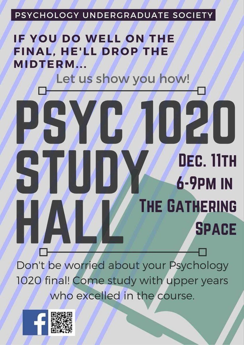 TSpsycsociety's tweet photo. Hey first years! We would love to help you out with Psyc 1020! This Sunday we are having a workshop, join us! https://t.co/K9YJpTNkFm