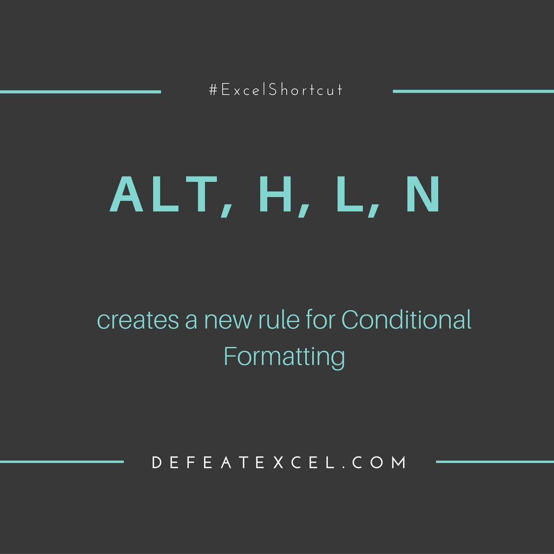 Alt, H, L, N creates a new rule for Conditional Formatting. #Excel #ExcelTips #shortcuts bit.ly/2ggWHke