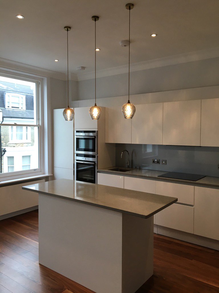Collfin's tweet image. Campden Hill Gardens - Kitchen Island with Pendants as chosen by Olive Design Studio
