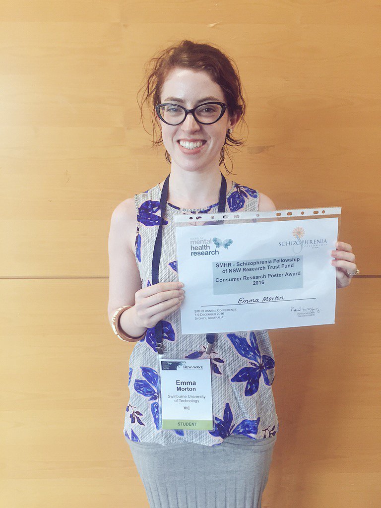 morton_emm's tweet photo. Chuffed to win @SFNSW consumer research poster award #SMHR2016 on #bipolardisorder &amp;#QualityofLifeResearch @CREST_BD https://t.co/OeYkhkulbU
