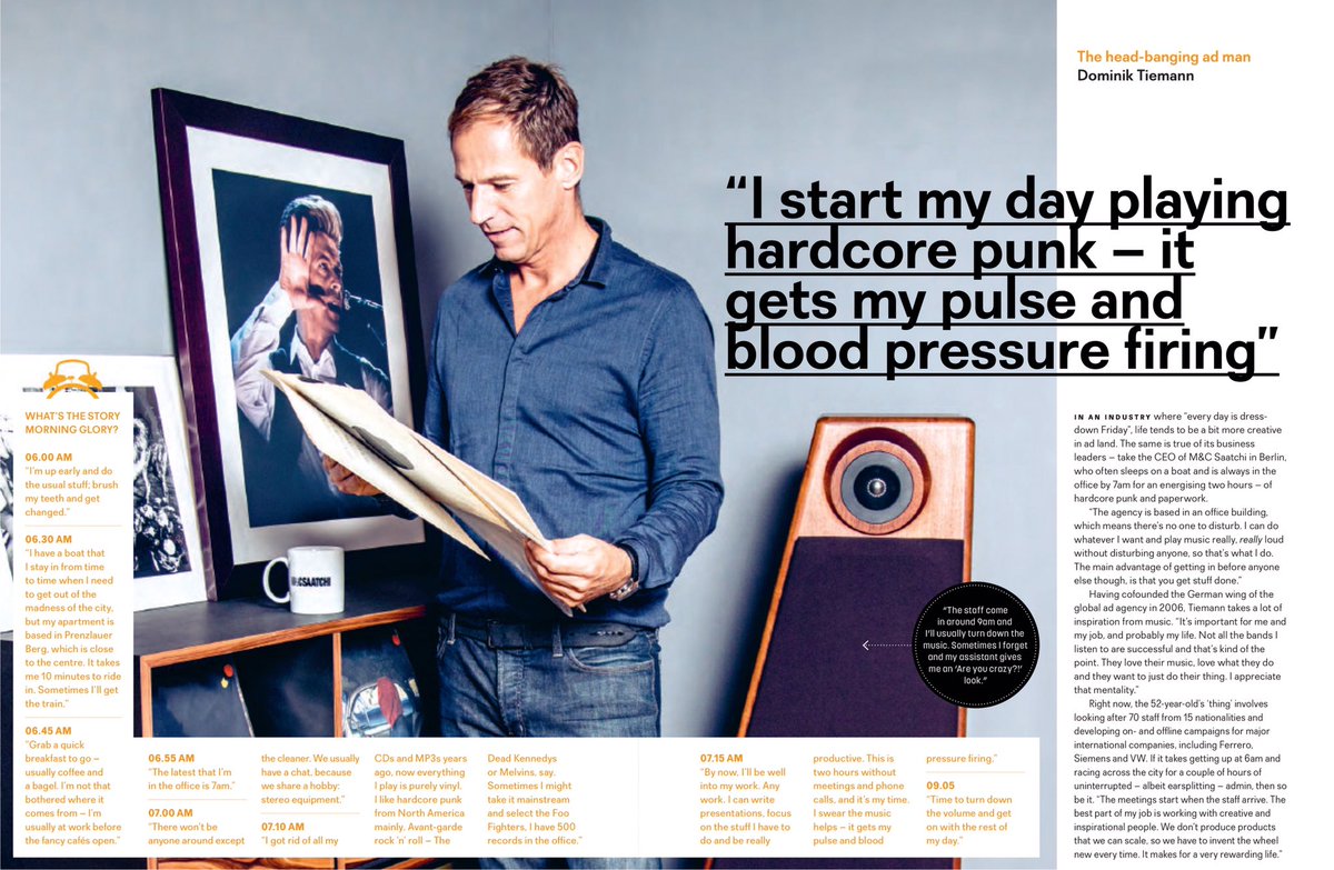 MCSaatchiBerlin's tweet photo. How does our CEO, Dom “The head-banging ad man” Tiemenn, start his day? Check out his feature in @easyJet’s Traveller mag: #agencylife https://t.co/aewUAPN8VP
