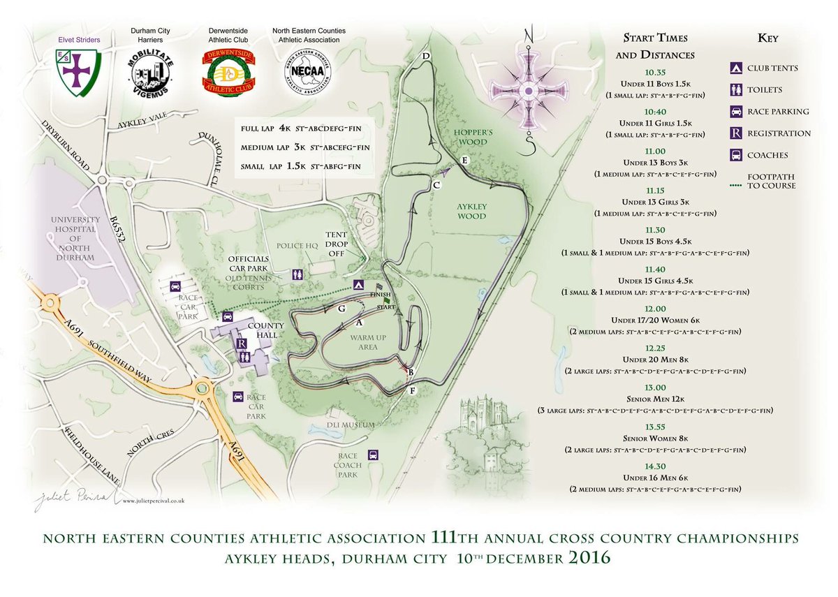 WallsendHAC's tweet image. It's NE XC Championship Eve!! 🏆Course map and times below. Free parking at County Hall. DH1 5TP. #GreenAndGold #LoveTheMud