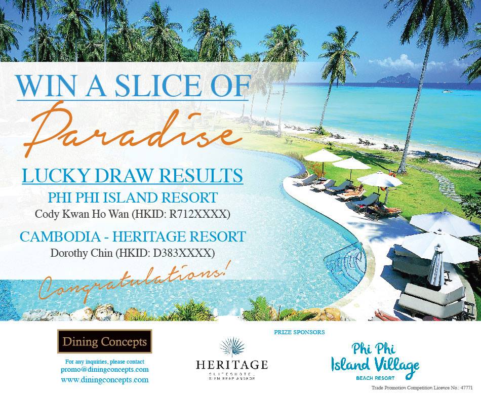 DiningConcepts_'s tweet photo. CONGRATULATIONS to Cody Kwan Ho Wan and Dorothy Chin for winning the "Slice of Paradise" Lucky Draw! Thank you to everyone who participated https://t.co/OgIV2Wmtpw