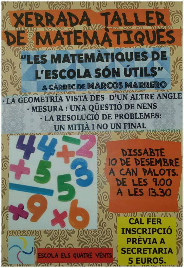 AjCanovelles's tweet photo. Xerrada taller de matemàtiques de l'escola @Els4vents demà a @canpalots https://t.co/7LOC36R9nb