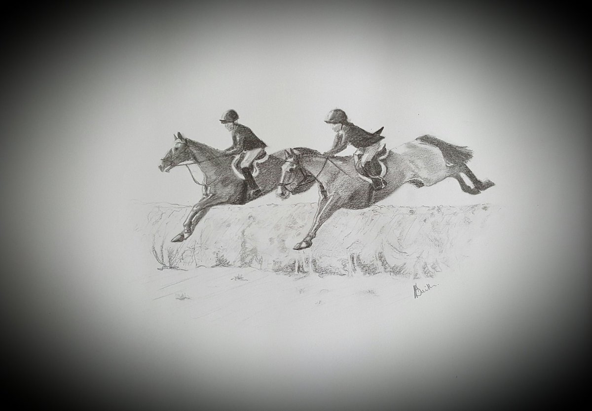 Another completed commission. Little sketch of mother &amp; daughter hunting. #hunting #fineart #motheranddaughter #horses #commissionedart