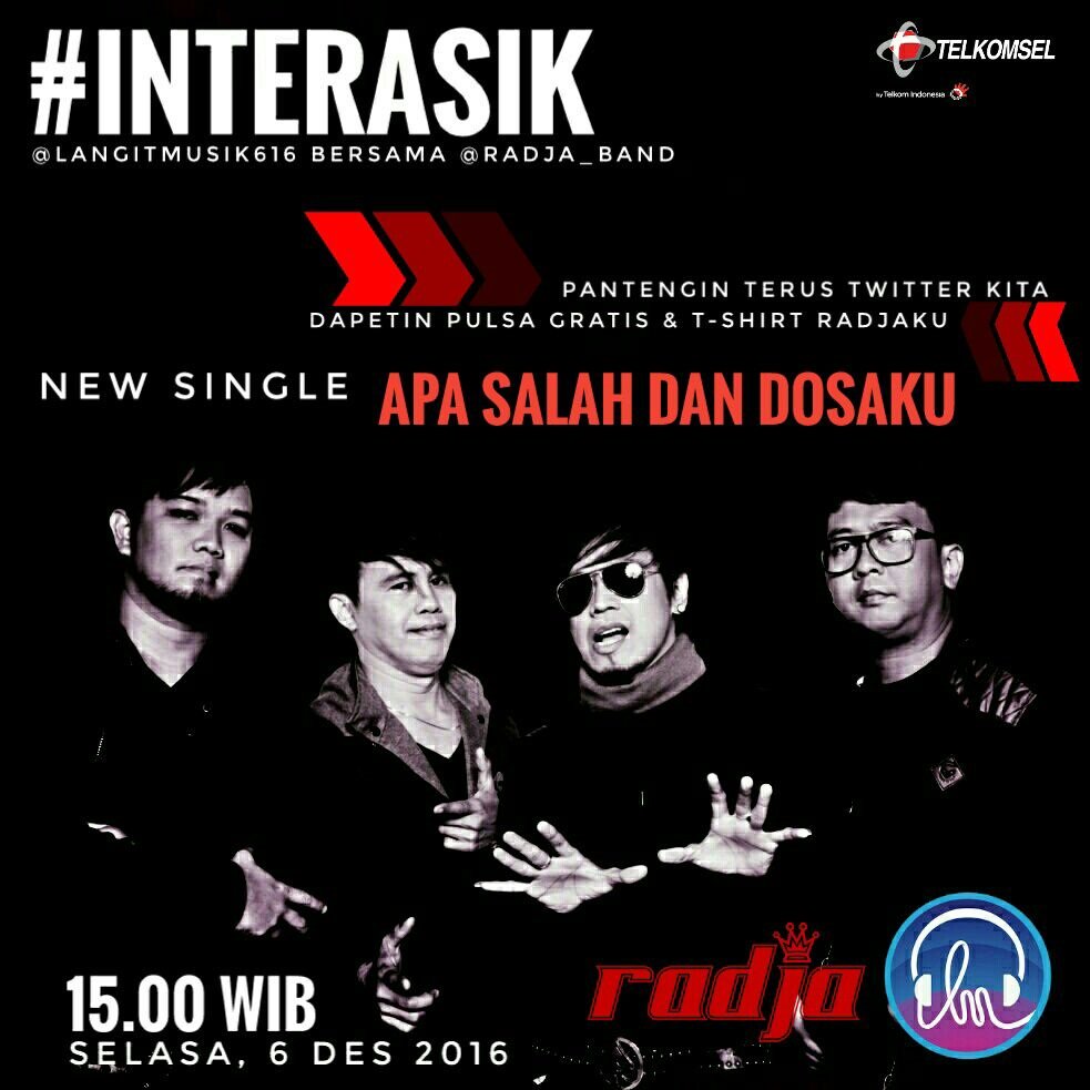 LangitMusik's tweet photo. Selamat kepada @Jjengz ,@enii_xxk & @Gumilar1993 kalian berhak mendapatkan pulsa Telkomsel & T-shirt dr program #interasik with @radja_band https://t.co/k6YaYVseGG