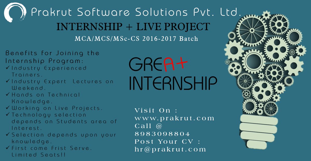 PrakrutSoftware's tweet image. INTERNSHIP for Final Year MCA | MCS | MSc 2016-17 Batch student in Pune At Prakrut Software Solutions Pvt. Ltd. 
#prakrut#prakrutSoftware