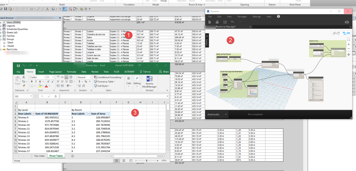 DanielHurtubise's tweet photo. From @AutodeskRevit to @flux_io using @DynamoBIM to send to a client's @msexcel spreadsheet... It's a good time to be doing BIM :) https://t.co/Lv8mK0zVCj