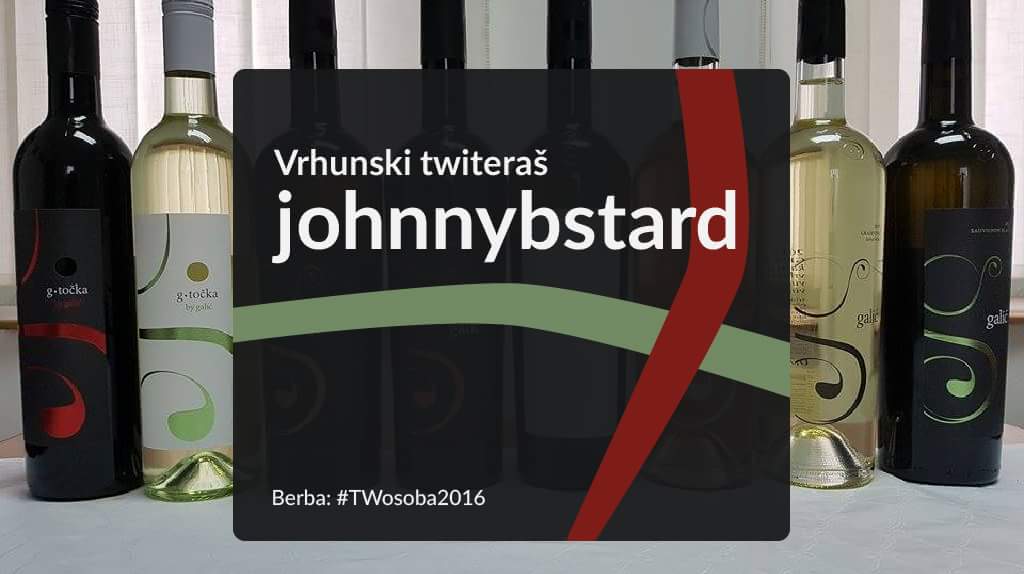 galicvinarija's tweet photo. Dragi @johnnybstard čestitamo ti na odabiru za #twosoba2016 godine. Neka ti i ubuduće tvitovi budu laki i opojni kao vino. @twosoba2016 https://t.co/zRk82O5ol4