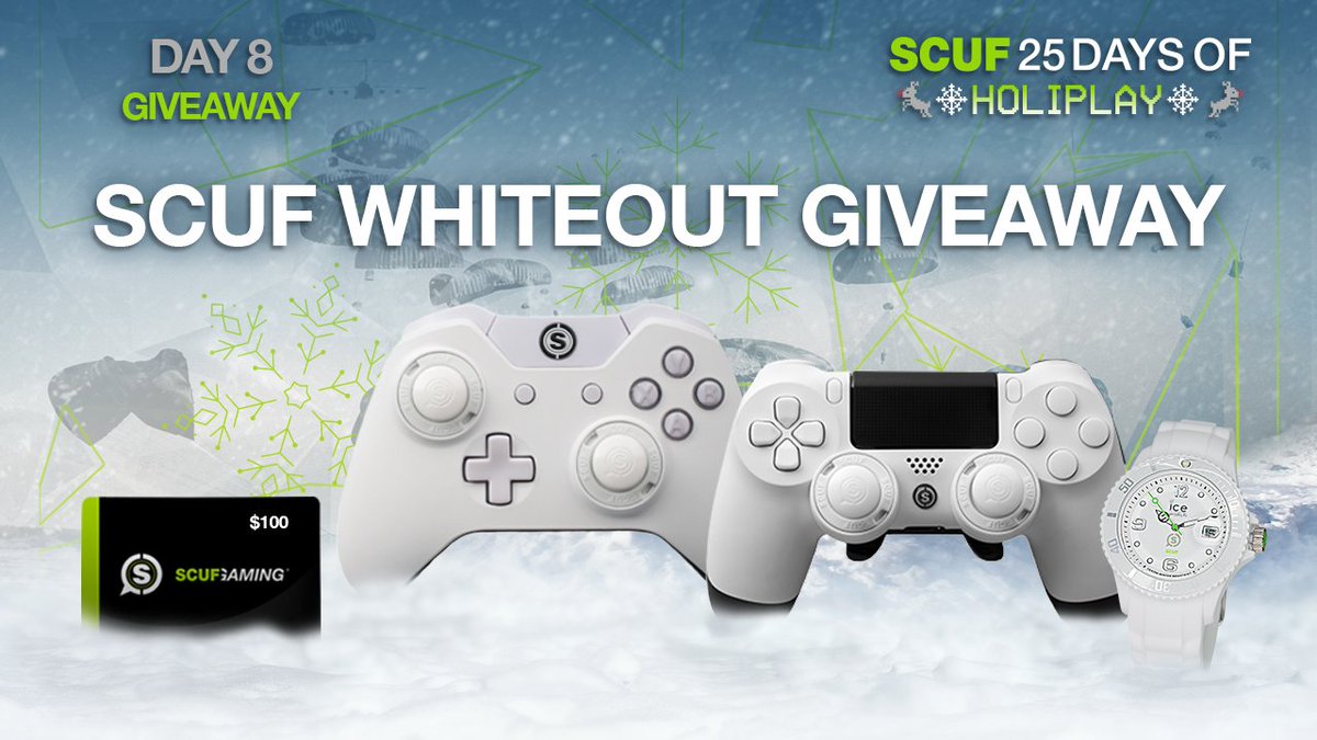 ScufGaming's tweet photo. Don't miss out on entering the SCUF HoliPLAY whiteout #giveaway! A storm of prizes could be yours! https://t.co/D6CJhZUyOE https://t.co/e0D2Ms8GjE