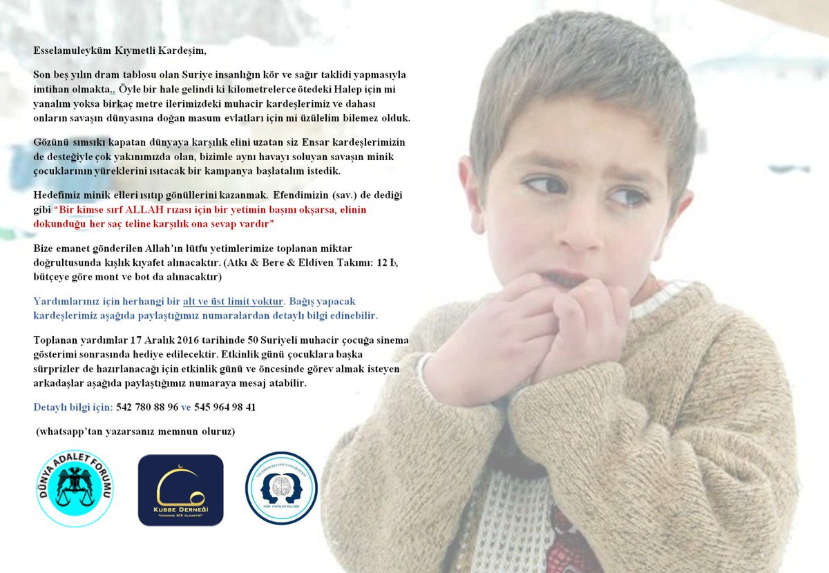 Empatiyle kahrolan ümmet,yalnızca psikolojik yükümlülükle acı tablodan kurtulamaz.Küçük misafirlerimiz için Küçük desteklerinizi bekliyoruz.