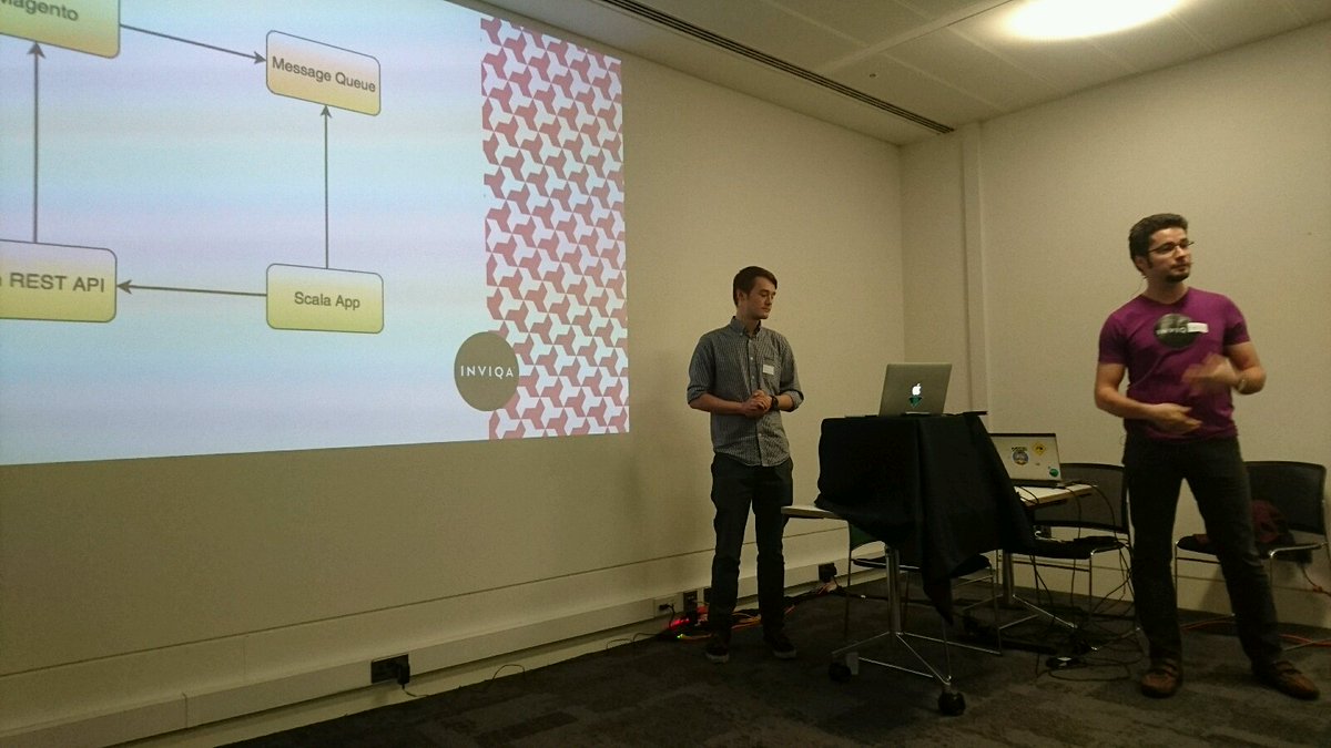 chicgeek's tweet photo. I'm not Scala-literate, but I can tell Liviu and @marcus_hayward are a great duo. #inviqadevday #TurkandJD https://t.co/kVPhIoRmoC
