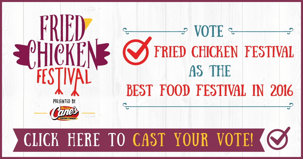 FriedCHCKNFest's tweet photo. Don't be a chicken! Vote for chicken. #FCF2016 is competing for the best food festival in 2016! Vote here: https://t.co/5ZLAIil4c3 https://t.co/AQWmFWIglF