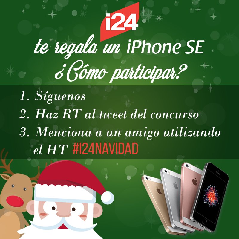 i24web's tweet photo. Gánate un iPhone SE con #i24web ¡Mira los pasos y participa YA, es muy fácil! #i24Navidad https://t.co/drGkQlou8G
