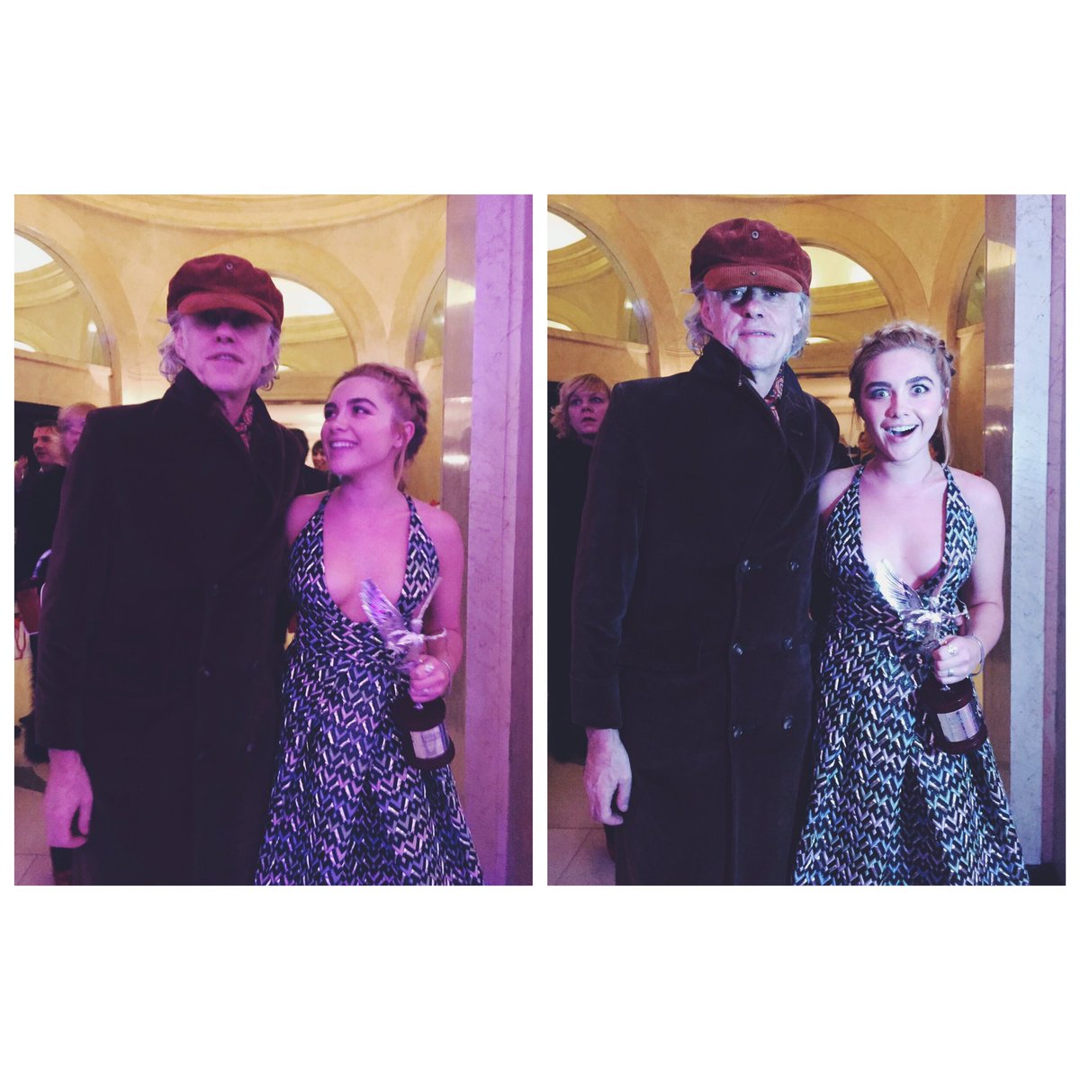 Florence_Pugh's tweet photo. "You! Bob Geldof- get in a pic with my daughter. She's just won!" The most ashamed/in awe I've been of my mother. #ESAwards16 #mumsdoing https://t.co/eW2AyWZnaO