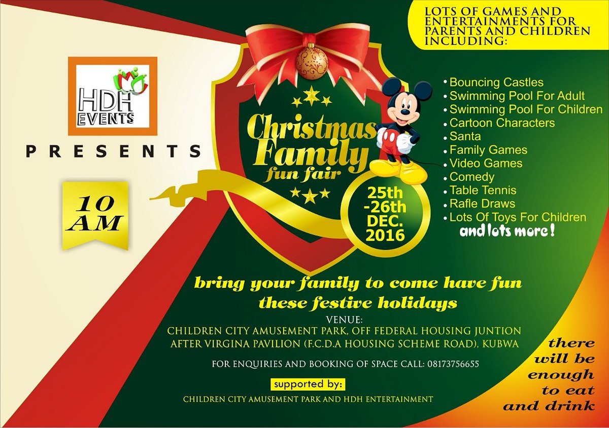 HDHEntertainmen's tweet photo. Kubwa 2016 #FamilyFunFair come with your family and friends to have fun with other families and friends this Christmas and Boxing days. https://t.co/AUPq0Lu9lK
