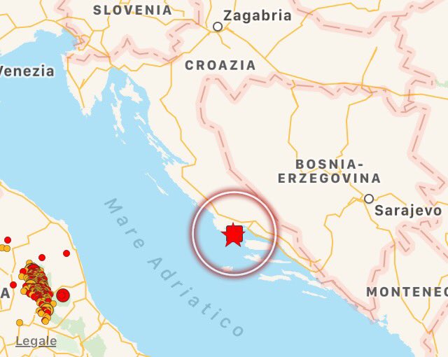 Emergenza24's tweet image. ADESSO [09.12-14:00] #Split #Spalato #Croazia #TERREMOTO (13:57) M 4.7 in mare
