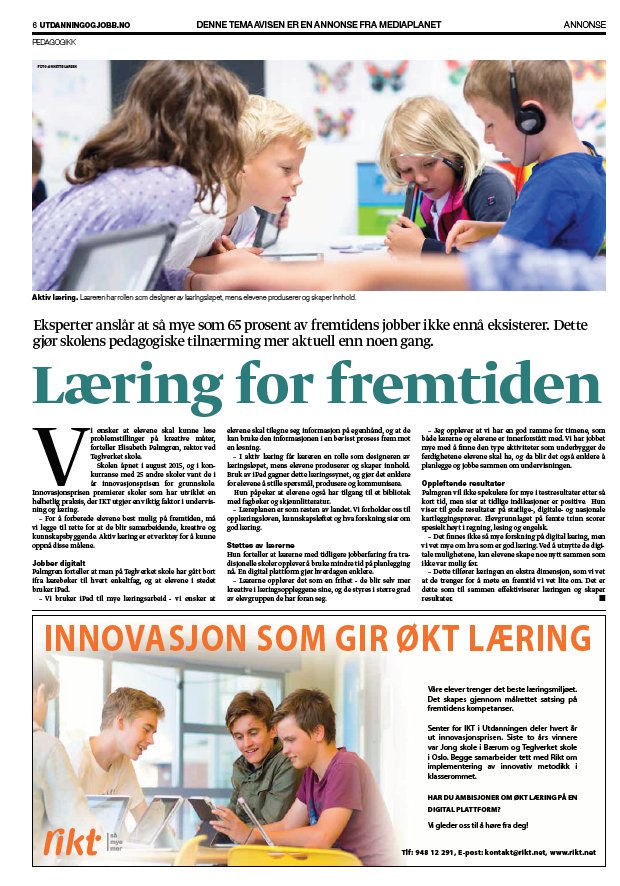 #Teglverket hatt GOD hjelp av <a href="/lareRikt/">Rikt AS</a> i prosess m å bygge en helhetlig og innovativ ped.praksis.Viktigst har selvsagt lærerne vært!Stolt!