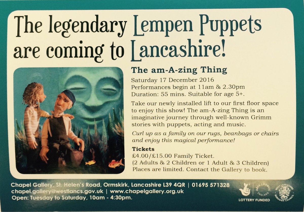 Perfect festive show for the family @Chapel_Gallery 17th Dec  call the gallery to book your tickets 01695 571328