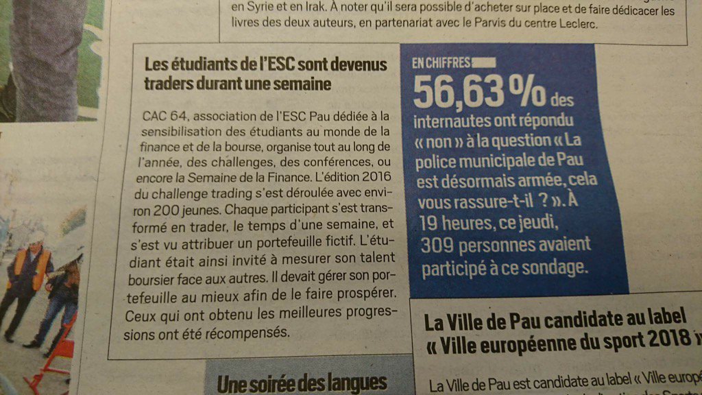 s_brnt's tweet photo. Encore un article pour le @CAC_64 merci à La @LaRepDpyrenees ! #semainedelafinance #cac64 #escpau https://t.co/DS2GF1Yxh9