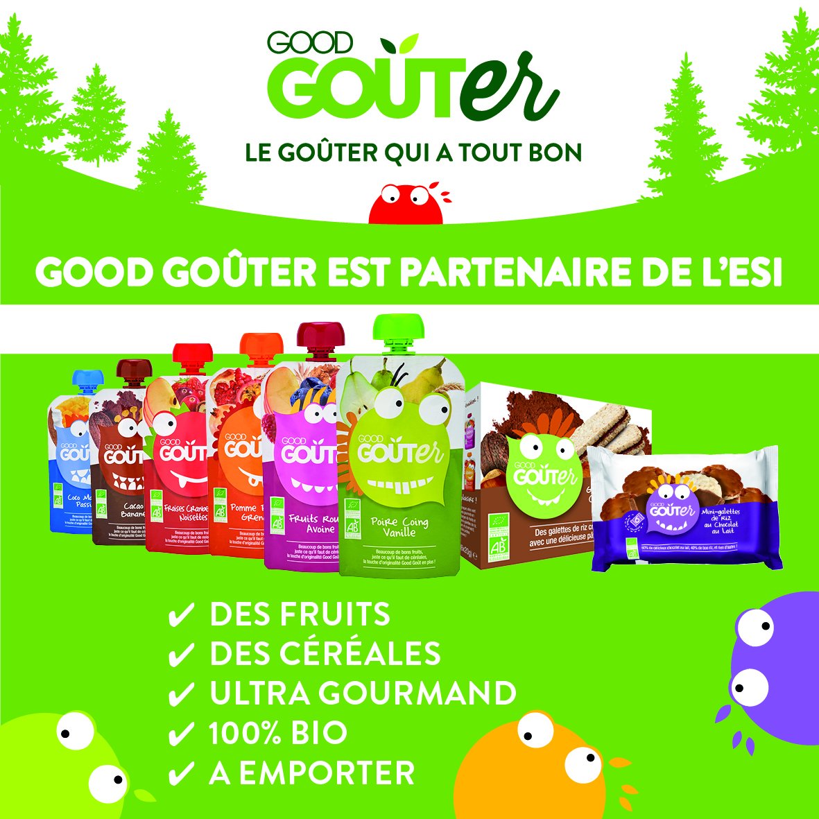 Cet hiver dans toutes les ESI en France, <a href="/Goodgout/">Eve</a> offre à vos enfants un Good Goûter ! :) goodgout.fr #bio #ski #goodgout #miam