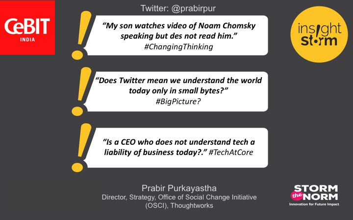 RanjanMalik's tweet photo. #InsightStorm @cebitindia @damodarsahu @sbbhattacharyya @drruchibhatt @prabirpur @Anisha21 #STORMtheNORM #innovation #cebitindia2016 https://t.co/8gLXXdJvr6