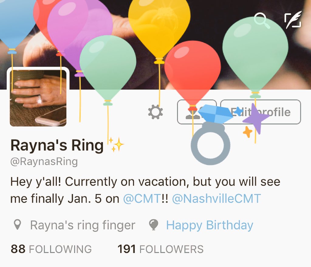 RaynasRing's tweet photo. It looks like it's my birthday today! 🎈🎉🎂
One year since that magical night! 💕💍✨
#RaynasRing #NashvilleCMT https://t.co/tlPsyHFc25