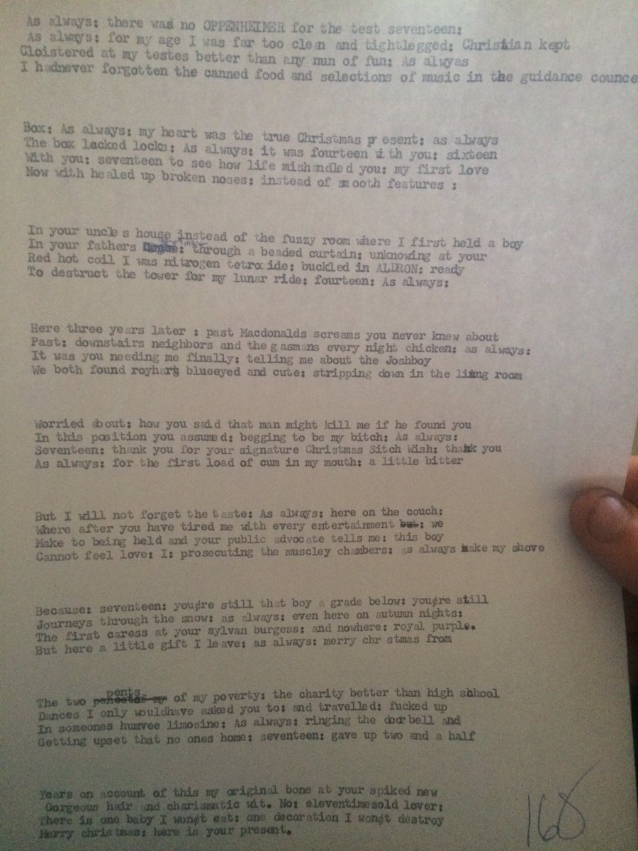 MichaelJMIV's tweet photo. THE COCKATRICE: page 168. #gay #LGBTQyouth #LGBT #LGBTQ2 #PoemTrail #poetry #PoetrySlam #PoetryOutLoud #Literature #literaryagent #sex #what https://t.co/Z6iwV8yfZS