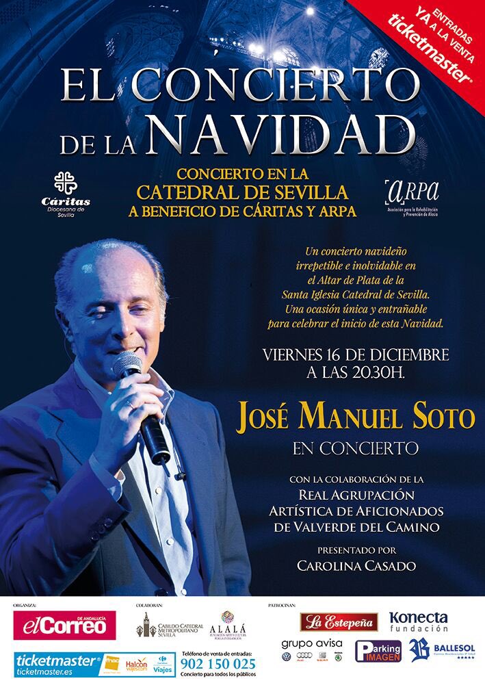 JOSEMANUELSOTO1's tweet photo. Catedral d Sevilla
16 Dic 20.30
Colaboran @ARGENTINAFLAMEN y @FundacionAlala 
Organiza @elcorreoweb 
Para @CaritasSevilla 
@TicketmasterES https://t.co/7f10TPIgJh