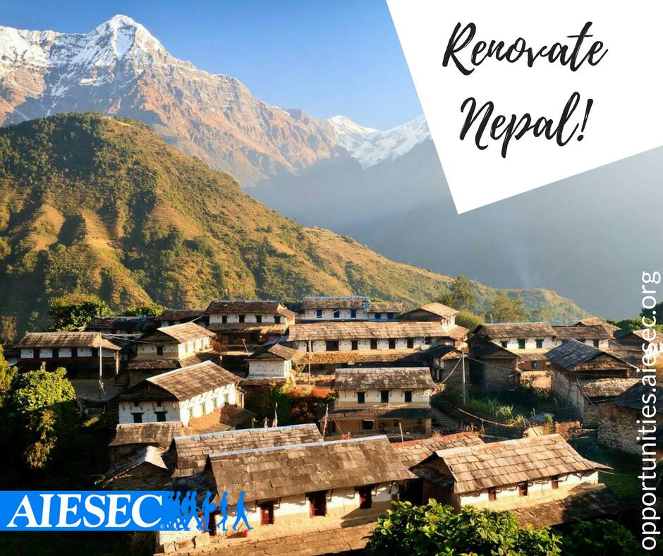 AIESEC_Ireland's tweet photo. Nepal is a country that's set up for independent travel. Volunteer in Nepal &amp; help renovate it! Visit https://t.co/1boqVASbyY for more info. https://t.co/9k9zXmJy6V