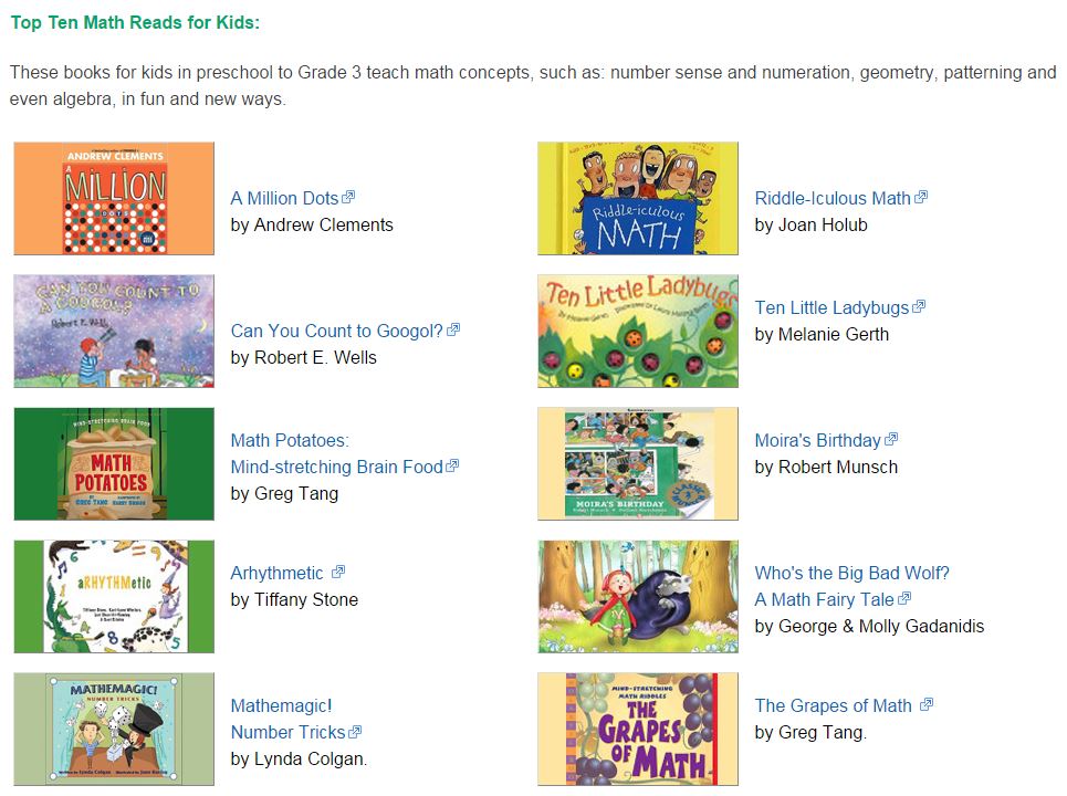 Top ten math reads for students K-3. #literacy