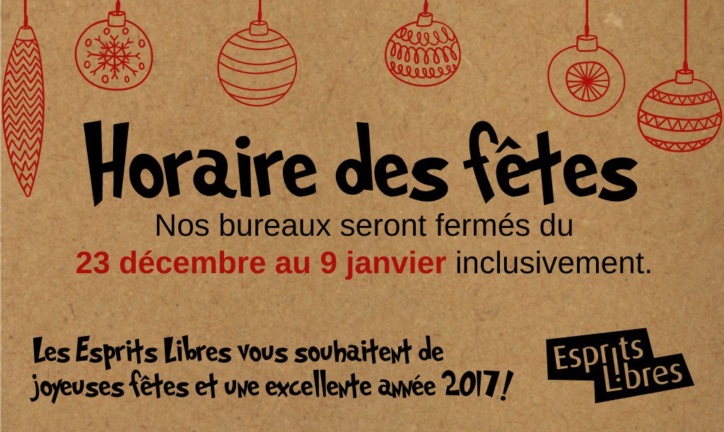 ze_Steph666's tweet photo. Horaire du temps des fêtes chez Esprits Libres https://t.co/SoTLFK8A8A https://t.co/PGmAPKDFAy