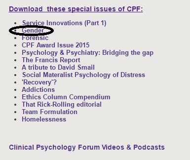 CPFeditor's tweet image. ICYMI we have loads of great CPF special issues that are free to download, including one on 'Gender'. bps.org.uk/networks-and-c…