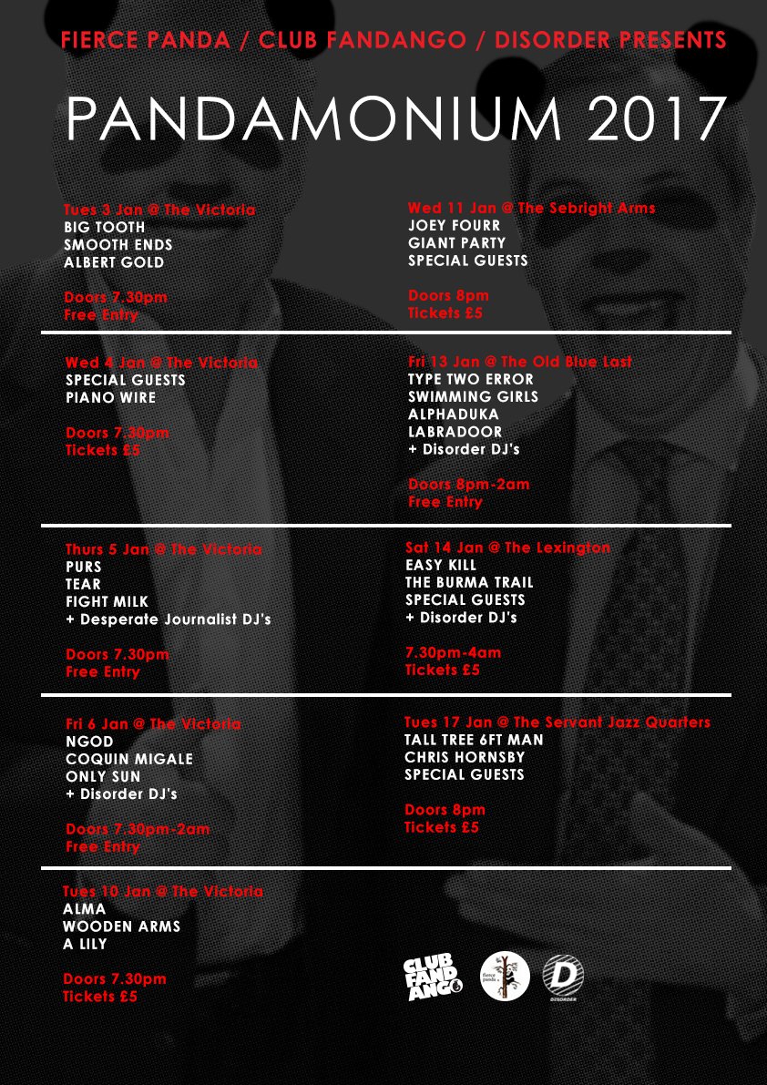 PANDAMONIUM 2017 - DAY 7 <a href="/theoldbluelast/">The Old Blue Last</a> London

<a href="/typetwoerror/">type two error</a> +<a href="/swimminggirlsuk/">Swimming Girls</a> +@alphaduka +<a href="/LabradoorMusic/">LabradoorMusic</a> 

Free facebook.com/events/1388382…