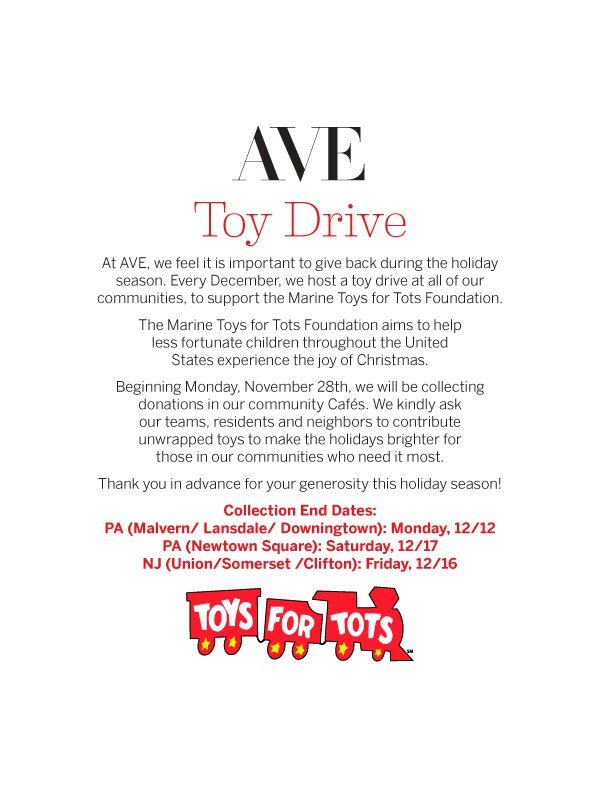Please support our <a href="/ToysForTots_USA/">Toys for Tots</a> drive to make the holidays brighter for those in our communities who need it most!
