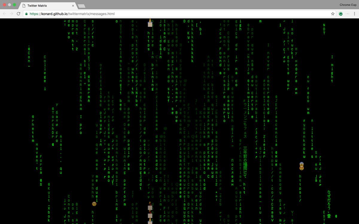 CMFuned's tweet photo. Experimentos curiosos: #TwitterMatrix: los mensajes de Twitter en tiempo real como si estuviesen en Matrix https://t.co/1TIzhvKySY https://t.co/PYlsjDgAJk
