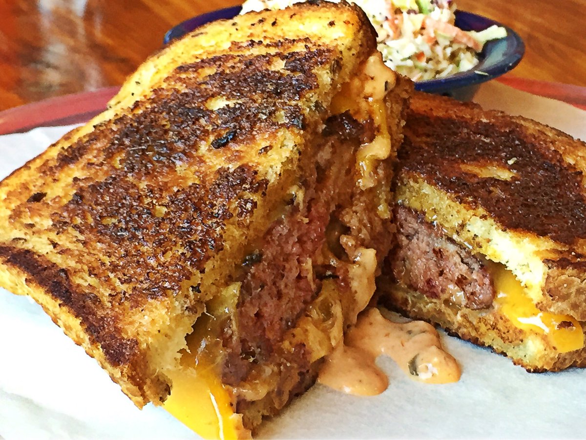 PMBBQ's tweet photo. Patty Melt w/our smoky 1000 island is what's up today! #burger #bbq #smoked #pattymelt https://t.co/WH9c6u8BnJ