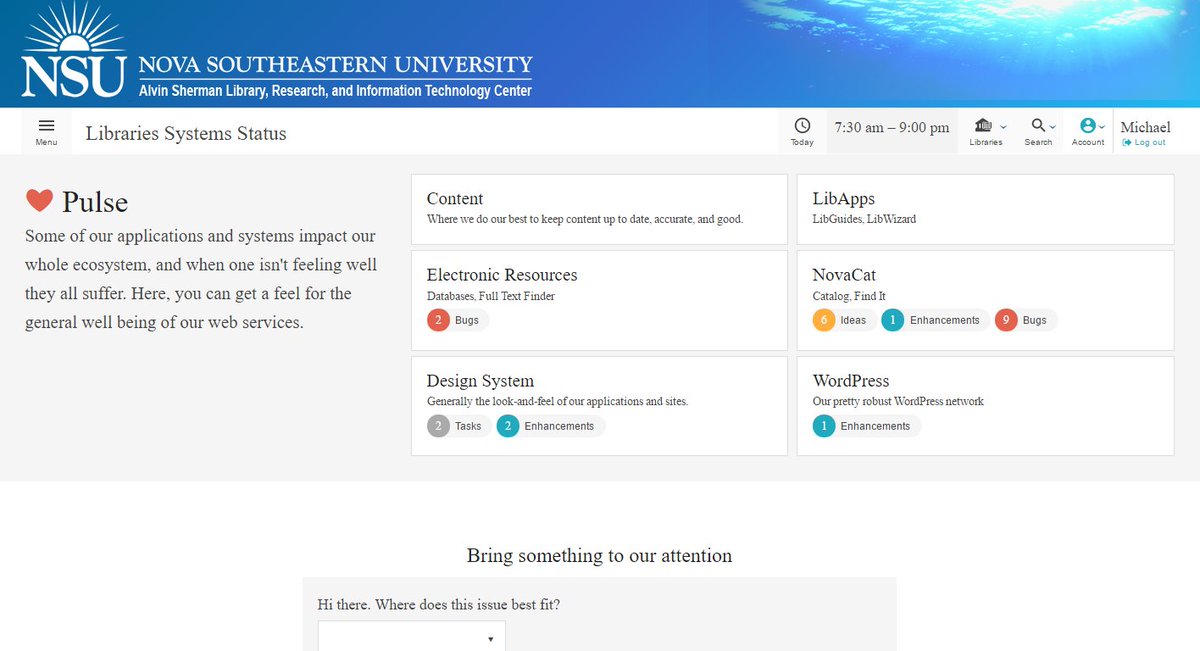 schoeyfield's tweet image. Here is my side project so far at work. A #libraries services status page. #libux #libweb #uxlibs